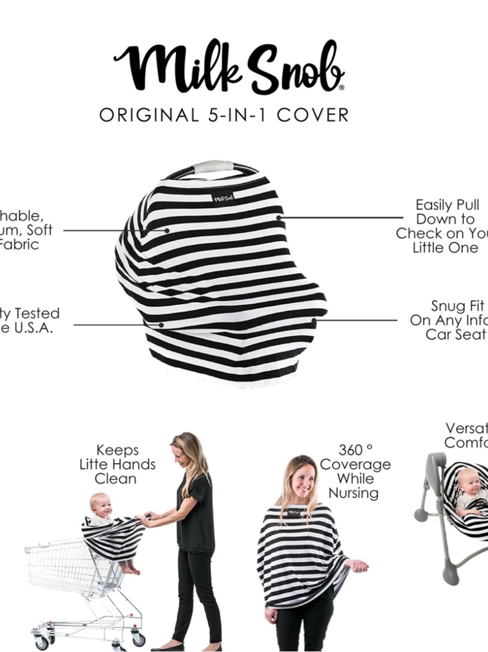 Milk Snob Black & White Striped 5-in-1 Baby Cover